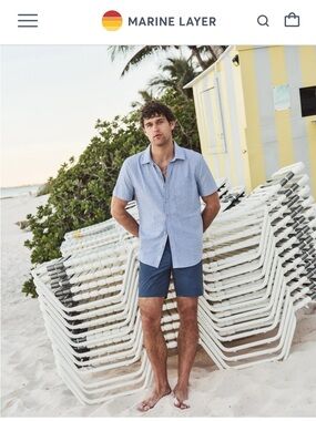 Marine Layer Better Than Linen Short Sleeve Hemp Blend Button Up Shirt Size XL